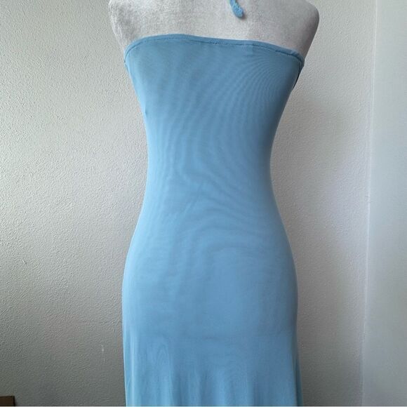 Commense Blue Strapless Dress Bodycon Floral Party Prom SZ L NEW - Picture 6 of 13